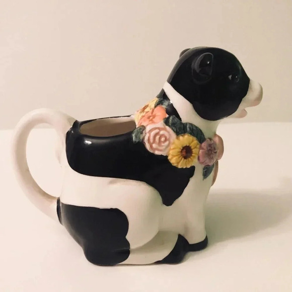 Giftcraft Cow Creamer Pitcher 4.5 Inch Tall Floral Figurine - Picture 4 of 13